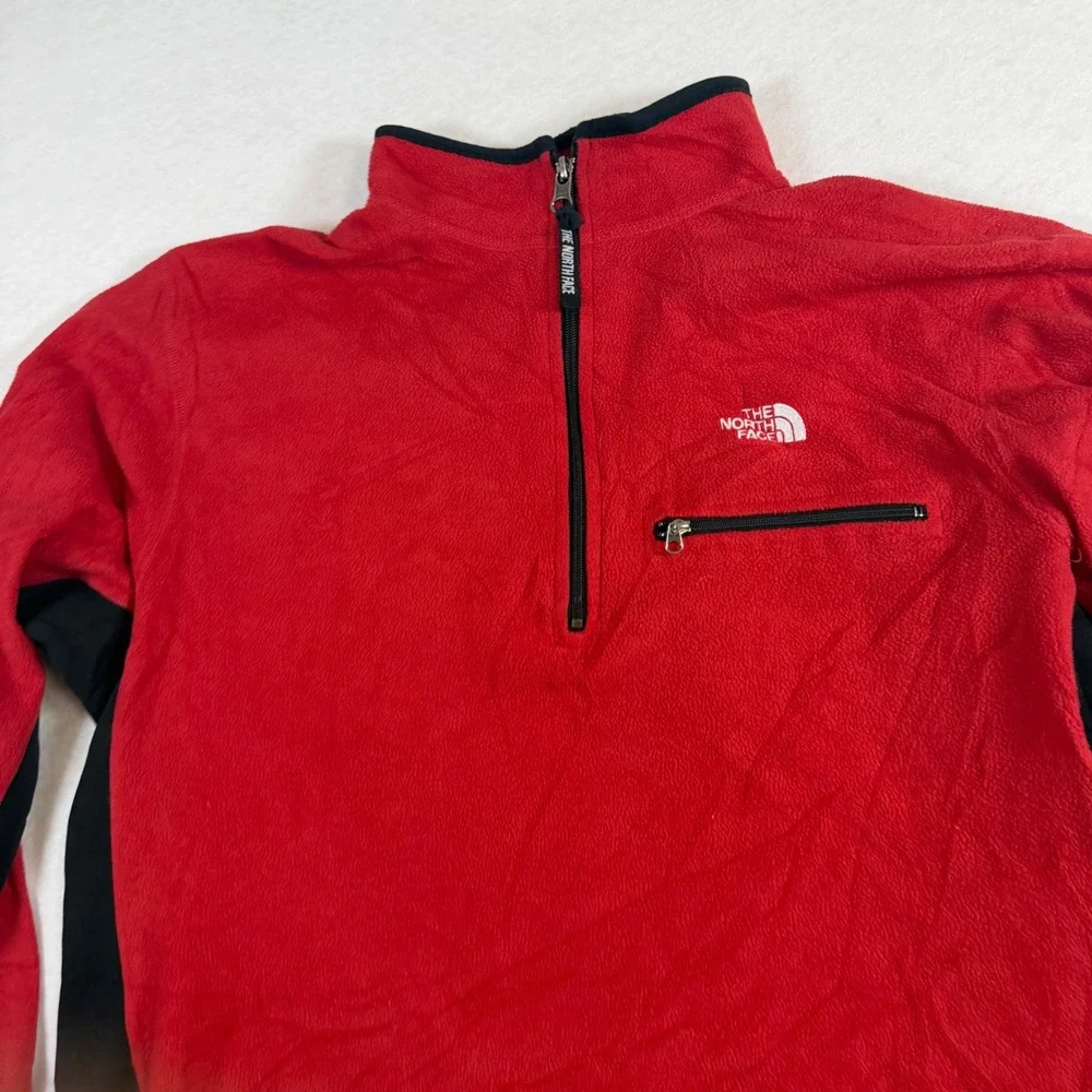 The North Face Mens Quarter Zip Fleece Pullover Red Black Mock Neck Large 8067
